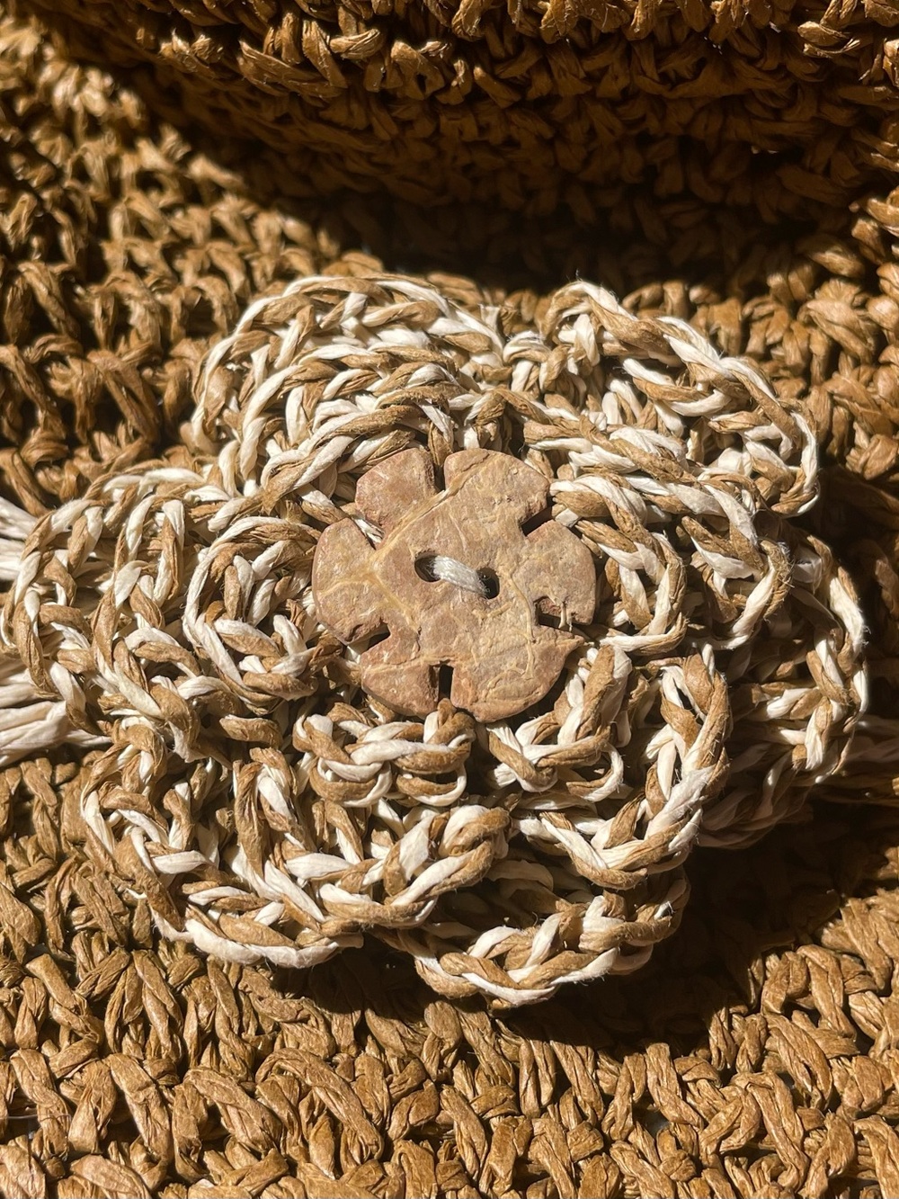 Brown Woven Sun Hat with Cream Flower Accent - Picture 2 of 6